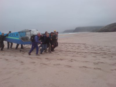 Retrieving a Rans from Sandwood Bay